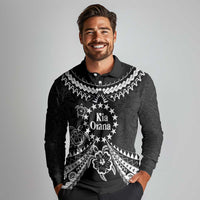 Kia Orana Cook Islands Long Sleeve Polo Shirt 2025 Pasifika Polynesian Turtle Black Color