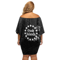 Kia Orana Cook Islands Off Shoulder Short Dress 2025 Pasifika Polynesian Turtle Black Color