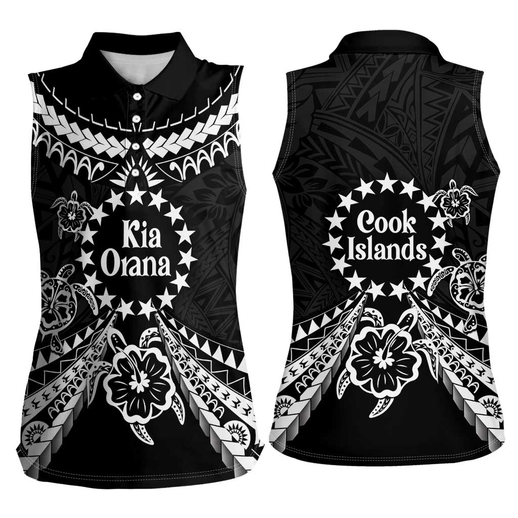 Kia Orana Cook Islands Women Sleeveless Polo Shirt 2025 Pasifika Polynesian Turtle Black Color