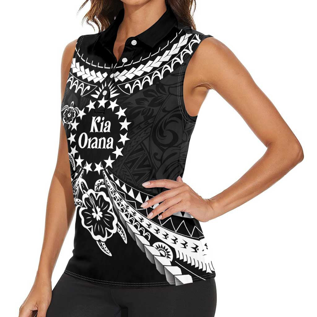 Kia Orana Cook Islands Women Sleeveless Polo Shirt 2025 Pasifika Polynesian Turtle Black Color