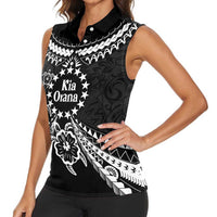 Kia Orana Cook Islands Women Sleeveless Polo Shirt 2025 Pasifika Polynesian Turtle Black Color