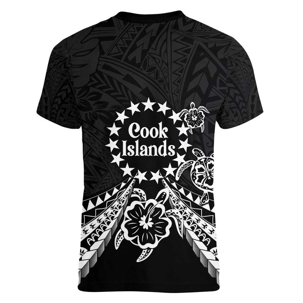Kia Orana Cook Islands Women V-Neck T-Shirt 2025 Pasifika Polynesian Turtle Black Color