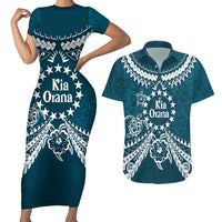 Kia Orana Cook Islands Couples Matching Short Sleeve Bodycon Dress and Hawaiian Shirt Polynesian Turtle Crowberry Blue Color LT14 Crowberry Blue - Polynesian Pride