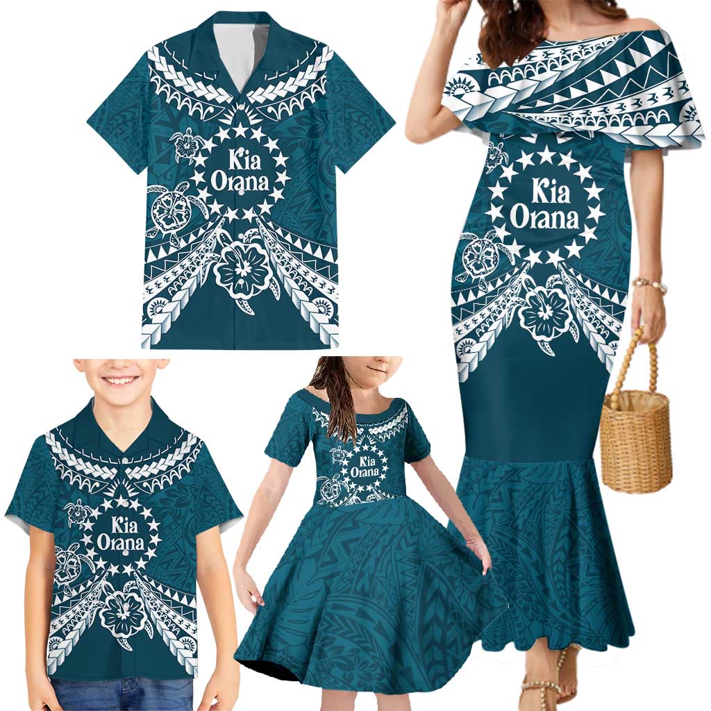 Kia Orana Cook Islands Family Matching Mermaid Dress and Hawaiian Shirt Polynesian Turtle Crowberry Blue Color LT14 - Polynesian Pride