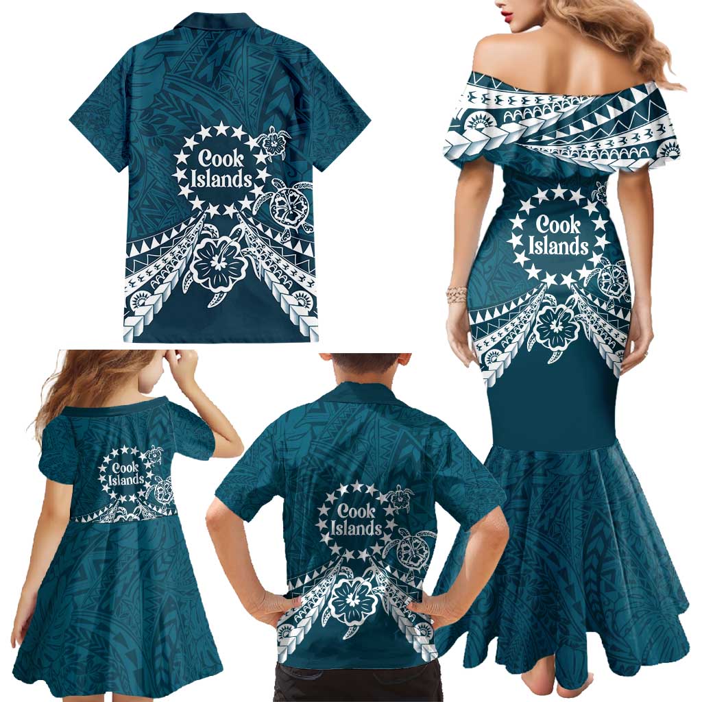 Kia Orana Cook Islands Family Matching Mermaid Dress and Hawaiian Shirt Polynesian Turtle Crowberry Blue Color LT14 - Polynesian Pride
