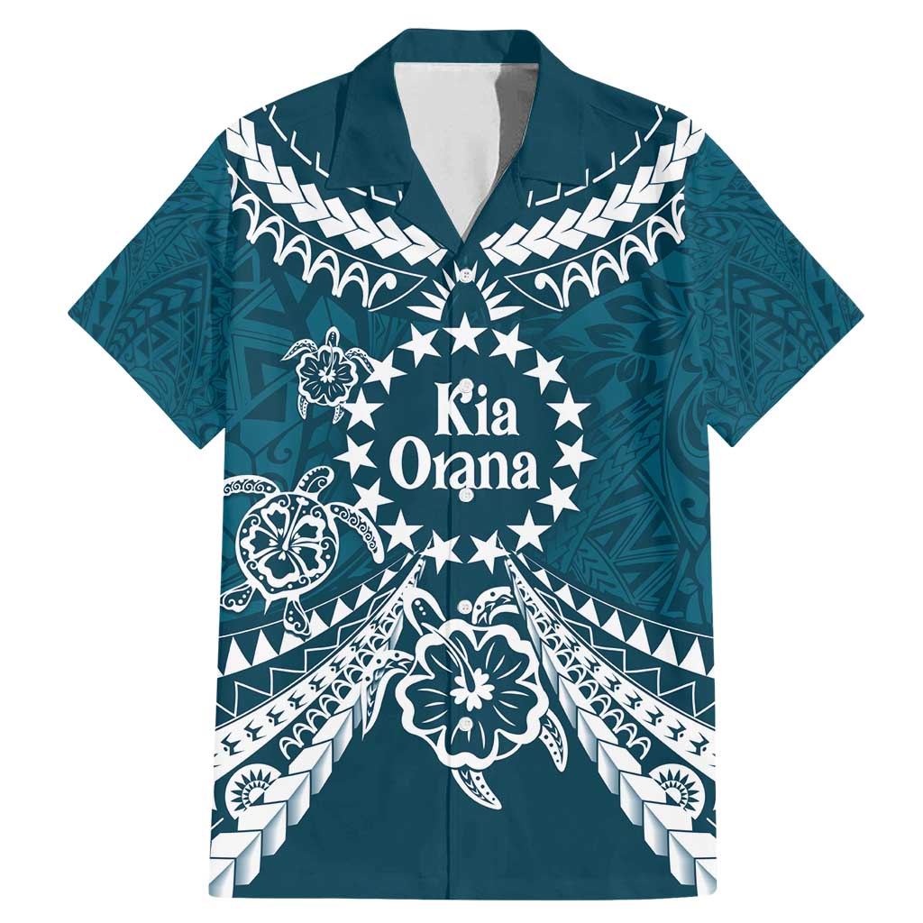 Kia Orana Cook Islands Family Matching Mermaid Dress and Hawaiian Shirt Polynesian Turtle Crowberry Blue Color LT14 Dad's Shirt - Short Sleeve Crowberry Blue - Polynesian Pride