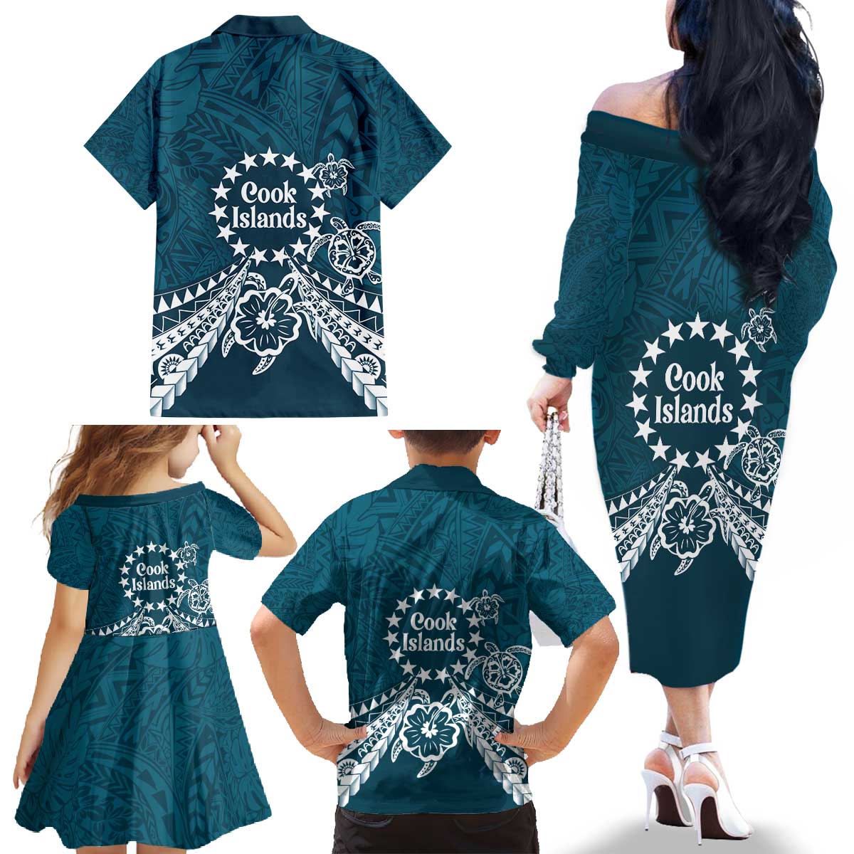 Kia Orana Cook Islands Family Matching Off The Shoulder Long Sleeve Dress and Hawaiian Shirt Polynesian Turtle Crowberry Blue Color LT14 - Polynesian Pride