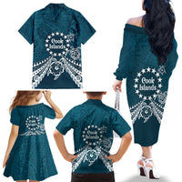 Kia Orana Cook Islands Family Matching Off The Shoulder Long Sleeve Dress and Hawaiian Shirt Polynesian Turtle Crowberry Blue Color LT14 - Polynesian Pride