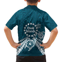 Kia Orana Cook Islands Family Matching Off Shoulder Short Dress and Hawaiian Shirt Polynesian Turtle Crowberry Blue Color LT14 - Polynesian Pride