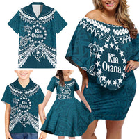 Kia Orana Cook Islands Family Matching Off Shoulder Short Dress and Hawaiian Shirt Polynesian Turtle Crowberry Blue Color LT14 - Polynesian Pride