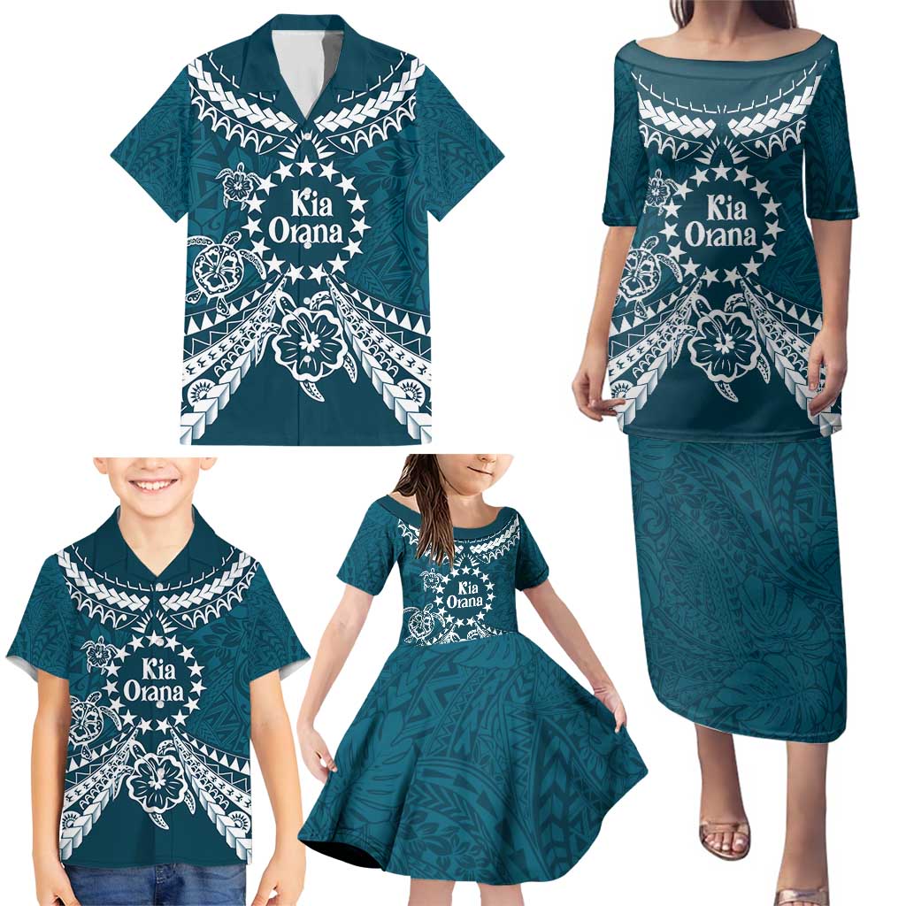 Kia Orana Cook Islands Family Matching Puletasi and Hawaiian Shirt Polynesian Turtle Crowberry Blue Color LT14 - Polynesian Pride