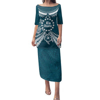 Kia Orana Cook Islands Family Matching Puletasi and Hawaiian Shirt Polynesian Turtle Crowberry Blue Color LT14 Mom's Dress Crowberry Blue - Polynesian Pride