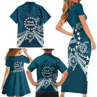Kia Orana Cook Islands Family Matching Short Sleeve Bodycon Dress and Hawaiian Shirt Polynesian Turtle Crowberry Blue Color LT14 - Polynesian Pride