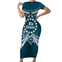 Kia Orana Cook Islands Family Matching Short Sleeve Bodycon Dress and Hawaiian Shirt Polynesian Turtle Crowberry Blue Color LT14 Mom's Dress Crowberry Blue - Polynesian Pride