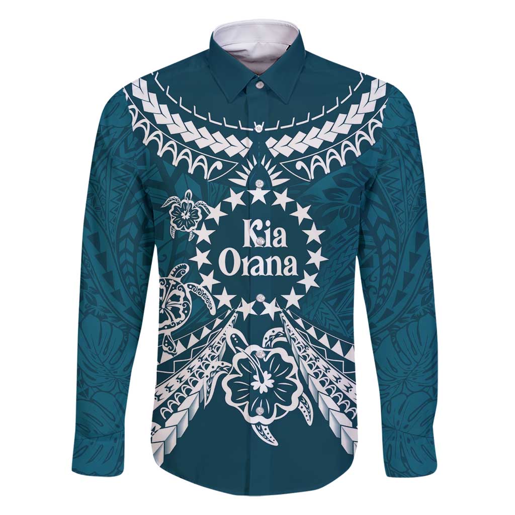 Kia Orana Cook Islands Family Matching Summer Maxi Dress and Hawaiian Shirt Polynesian Turtle Crowberry Blue Color LT14 Dad's Shirt - Long Sleeve Crowberry Blue - Polynesian Pride