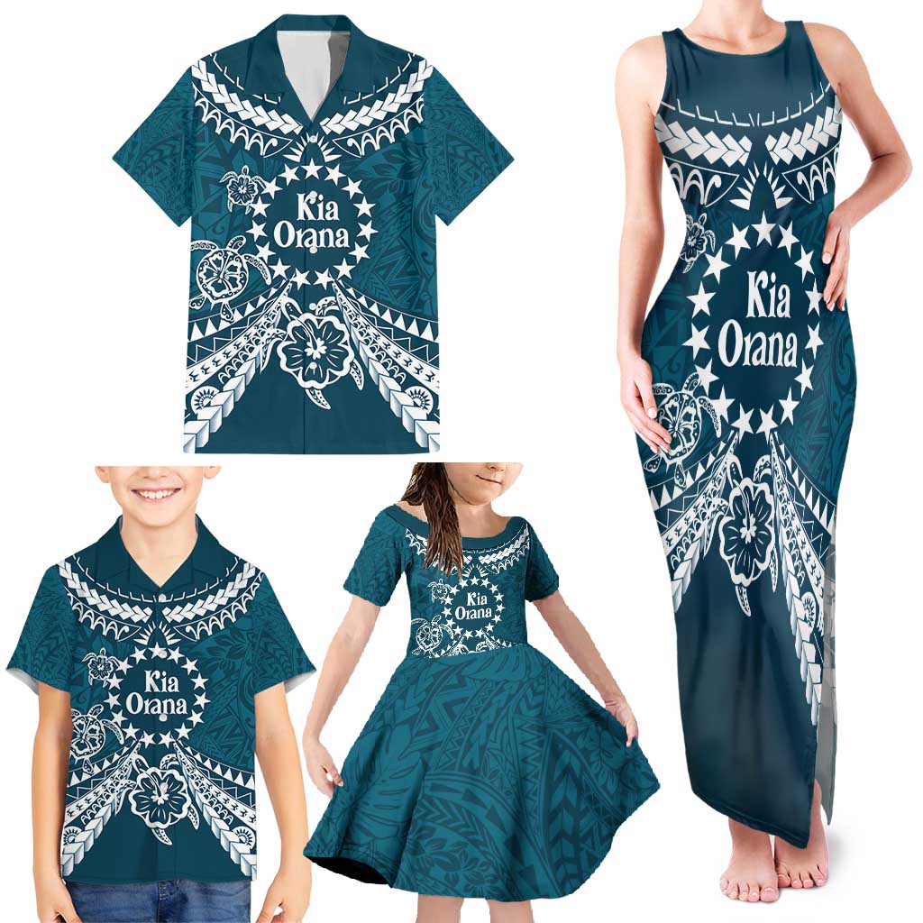 Kia Orana Cook Islands Family Matching Tank Maxi Dress and Hawaiian Shirt Polynesian Turtle Crowberry Blue Color LT14 - Polynesian Pride