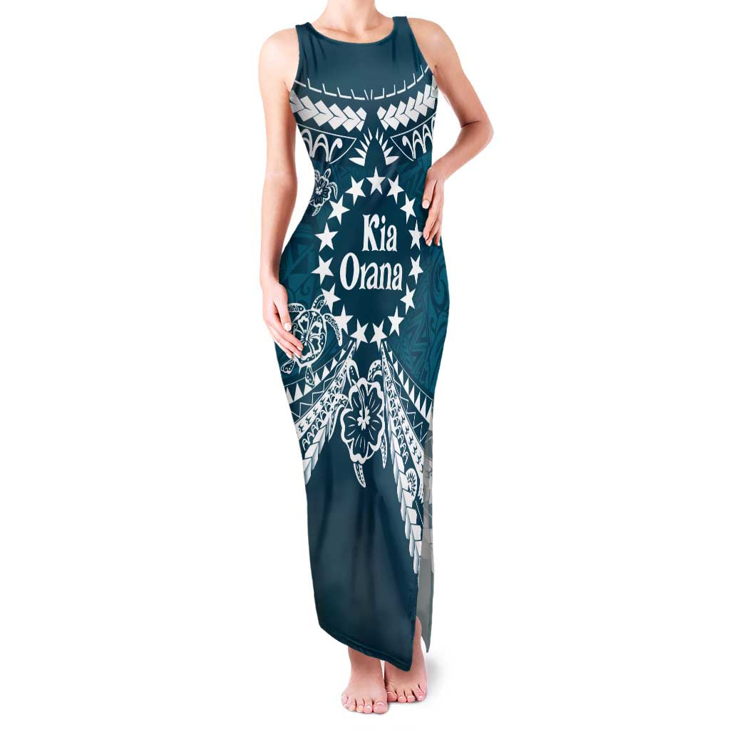 Kia Orana Cook Islands Family Matching Tank Maxi Dress and Hawaiian Shirt Polynesian Turtle Crowberry Blue Color LT14 Mom's Dress Crowberry Blue - Polynesian Pride