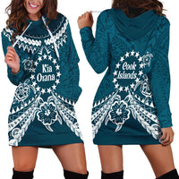 Kia Orana Cook Islands Hoodie Dress Polynesian Turtle Crowberry Blue Color