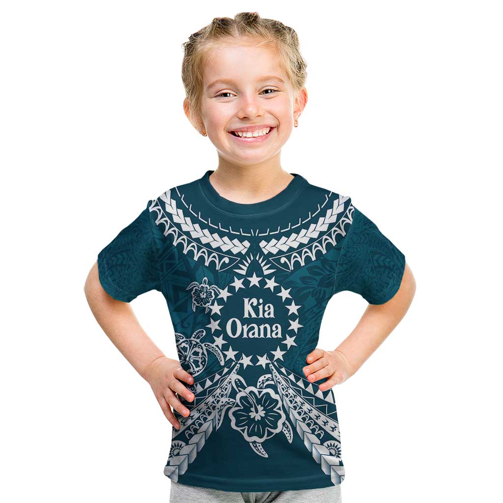 Kia Orana Cook Islands Kid T Shirt Polynesian Turtle Crowberry Blue Color