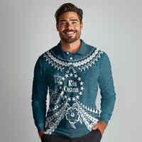 Kia Orana Cook Islands Long Sleeve Polo Shirt Polynesian Turtle Crowberry Blue Color