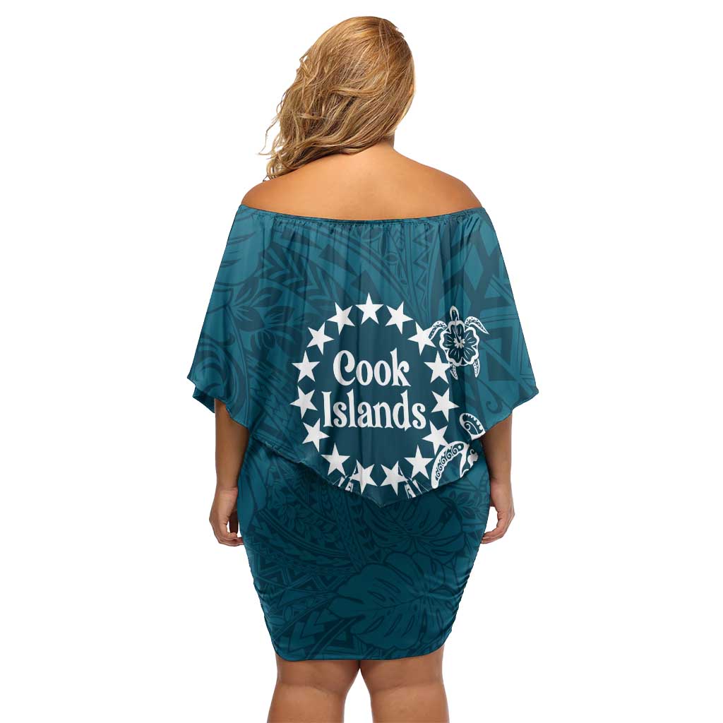Kia Orana Cook Islands Off Shoulder Short Dress Polynesian Turtle Crowberry Blue Color