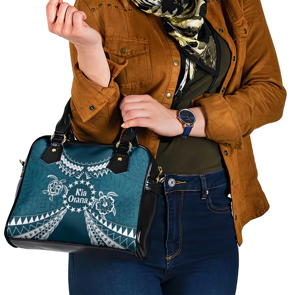 Kia Orana Cook Islands Shoulder Handbag Polynesian Turtle Crowberry Blue Color