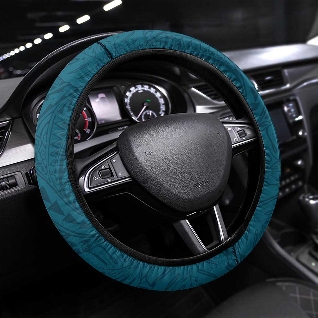 Kia Orana Cook Islands Steering Wheel Cover Polynesian Turtle Crowberry Blue Color LT14 Universal Fit Crowberry Blue - Polynesian Pride