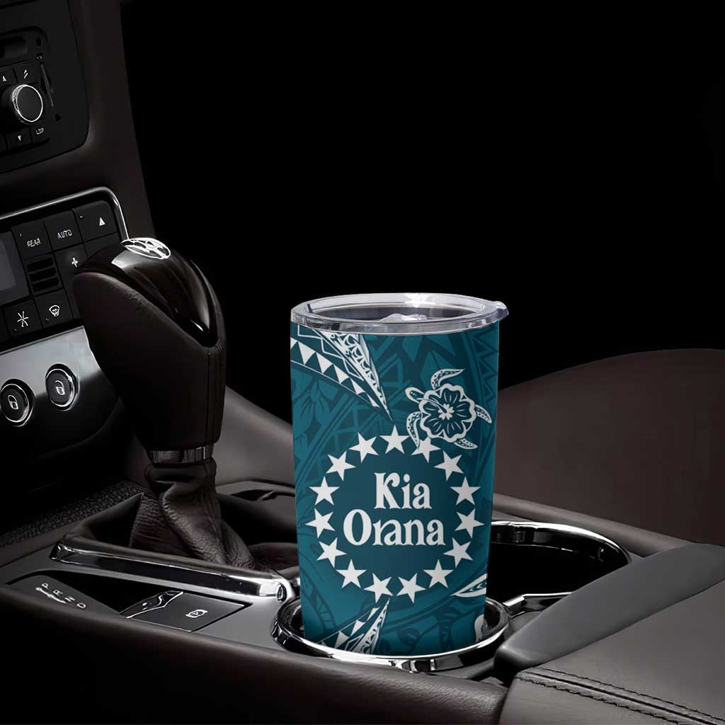 Kia Orana Cook Islands Tumbler Cup Polynesian Turtle Crowberry Blue Color