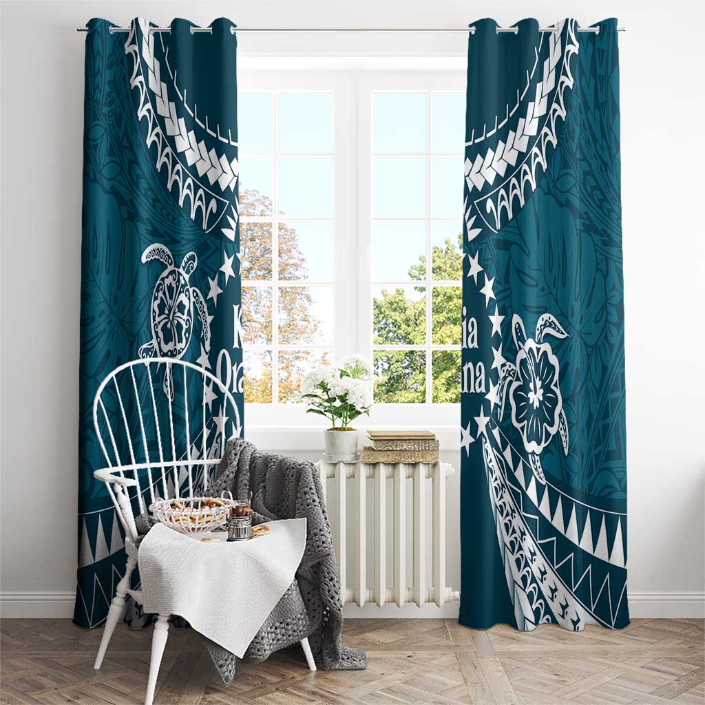 Kia Orana Cook Islands Window Curtain Polynesian Turtle Crowberry Blue Color
