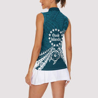 Kia Orana Cook Islands Women Sleeveless Polo Shirt Polynesian Turtle Crowberry Blue Color