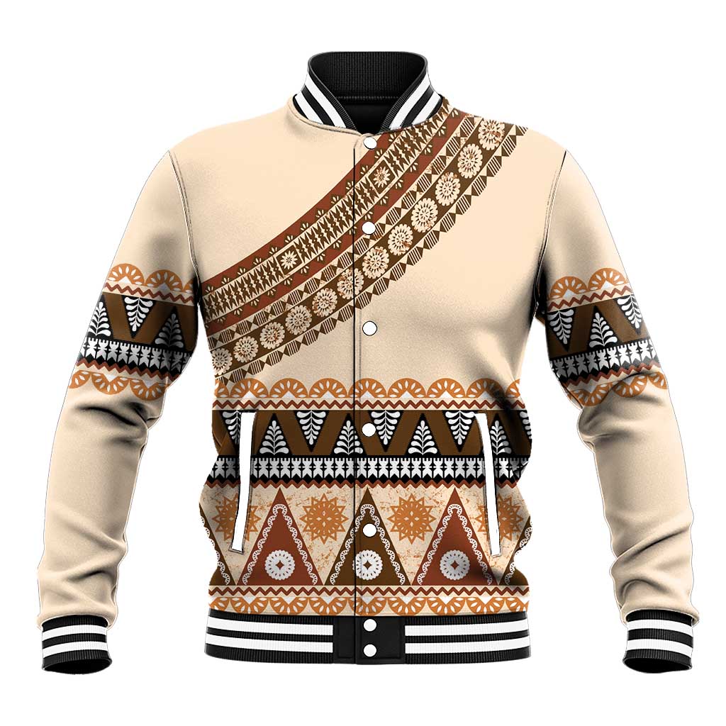 Bula Fiji Baseball Jacket 2025 Pasifika Traditional Fijian Masi