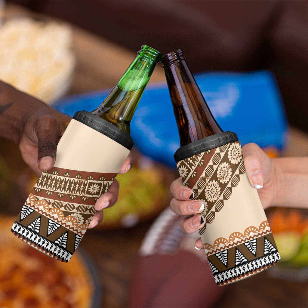 Bula Fiji 4 in 1 Can Cooler Tumbler 2025 Pasifika Traditional Fijian Masi