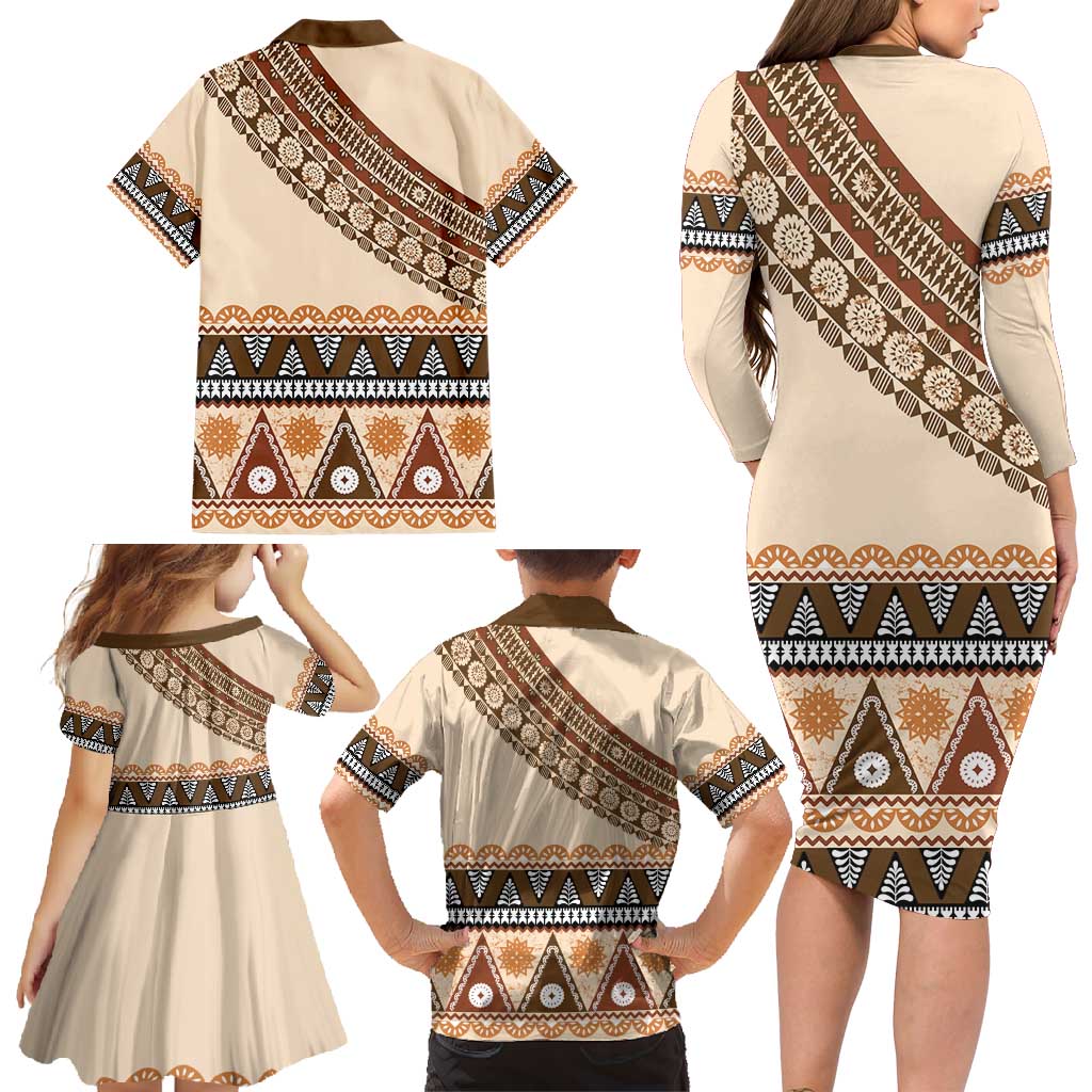 Bula Fiji Family Matching Long Sleeve Bodycon Dress and Hawaiian Shirt 2025 Pasifika Traditional Fijian Masi LT14 - Polynesian Pride