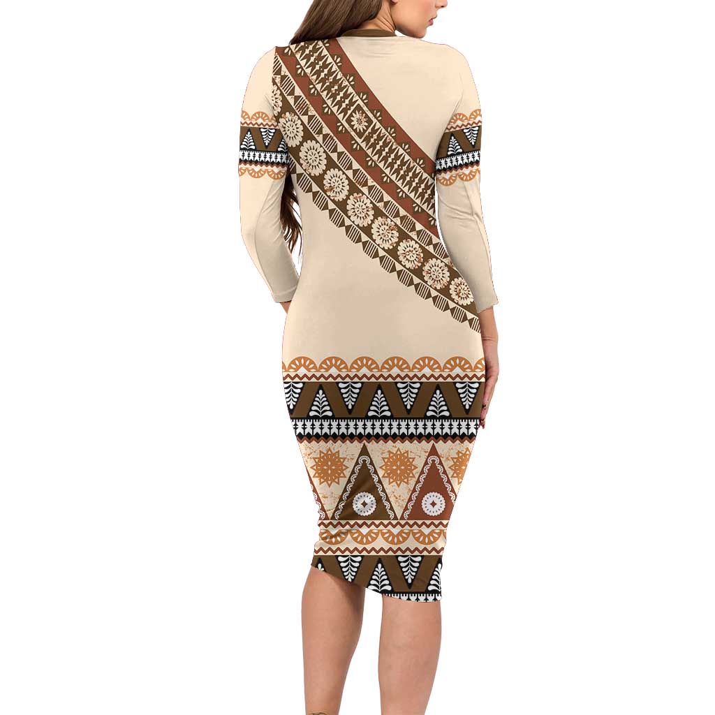 Bula Fiji Family Matching Long Sleeve Bodycon Dress and Hawaiian Shirt 2025 Pasifika Traditional Fijian Masi LT14 - Polynesian Pride