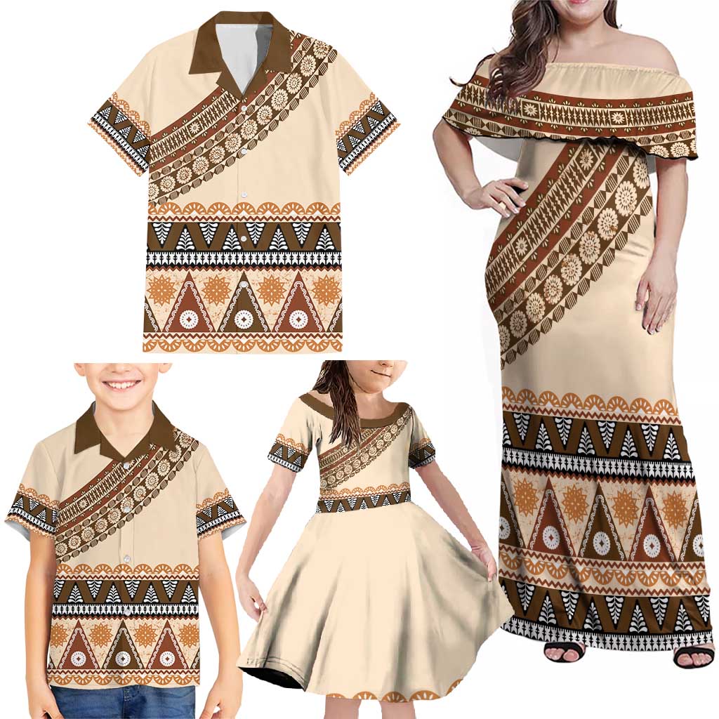 Bula Fiji Family Matching Off Shoulder Maxi Dress and Hawaiian Shirt 2025 Pasifika Traditional Fijian Masi LT14 - Polynesian Pride