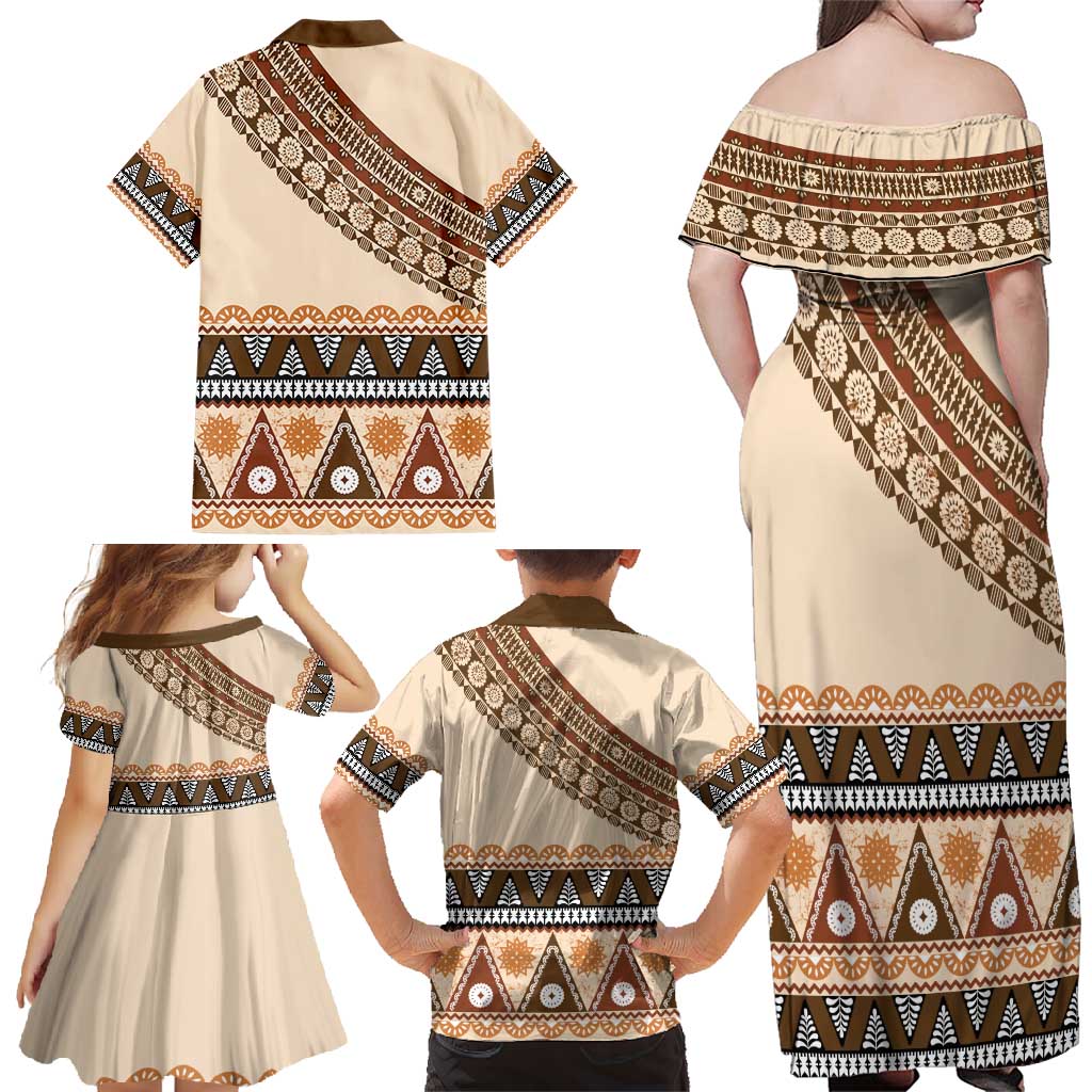 Bula Fiji Family Matching Off Shoulder Maxi Dress and Hawaiian Shirt 2025 Pasifika Traditional Fijian Masi LT14 - Polynesian Pride