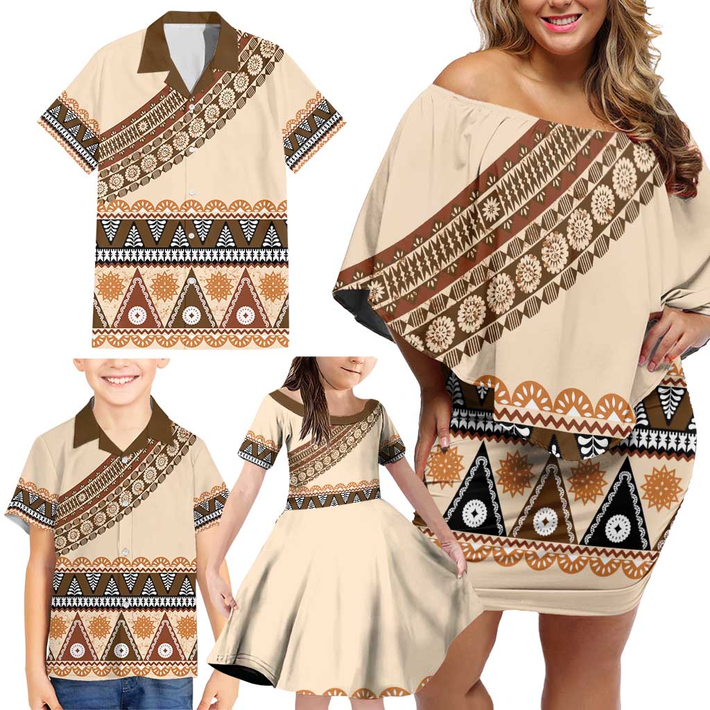 Bula Fiji Family Matching Off Shoulder Short Dress and Hawaiian Shirt 2025 Pasifika Traditional Fijian Masi LT14 - Polynesian Pride