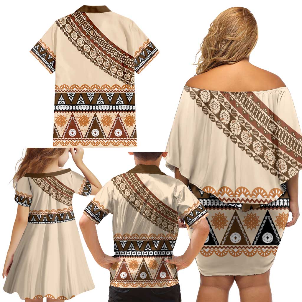 Bula Fiji Family Matching Off Shoulder Short Dress and Hawaiian Shirt 2025 Pasifika Traditional Fijian Masi LT14 - Polynesian Pride