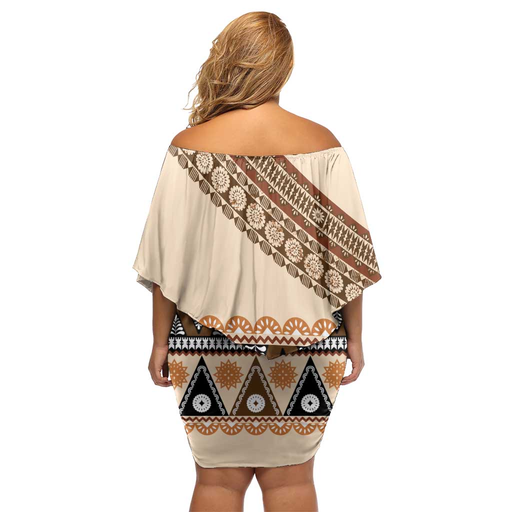 Bula Fiji Family Matching Off Shoulder Short Dress and Hawaiian Shirt 2025 Pasifika Traditional Fijian Masi LT14 - Polynesian Pride
