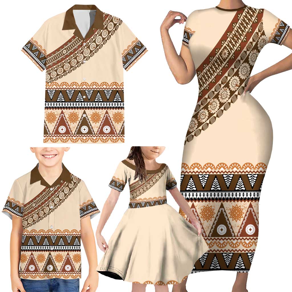 Bula Fiji Family Matching Short Sleeve Bodycon Dress and Hawaiian Shirt 2025 Pasifika Traditional Fijian Masi LT14 - Polynesian Pride