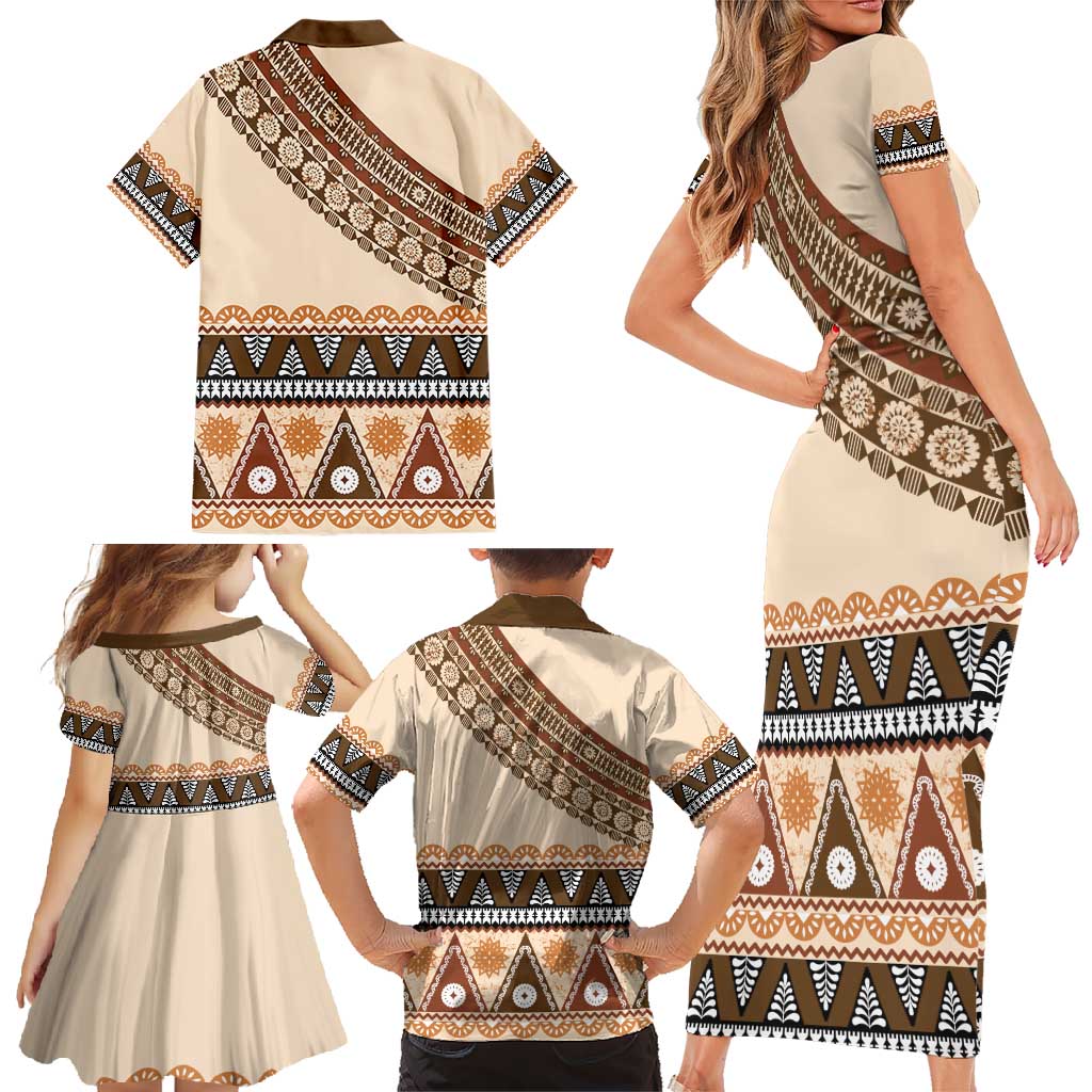 Bula Fiji Family Matching Short Sleeve Bodycon Dress and Hawaiian Shirt 2025 Pasifika Traditional Fijian Masi LT14 - Polynesian Pride
