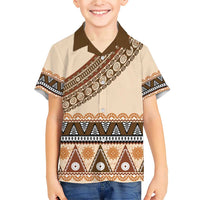 Bula Fiji Family Matching Short Sleeve Bodycon Dress and Hawaiian Shirt 2025 Pasifika Traditional Fijian Masi LT14 Son's Shirt Beige - Polynesian Pride