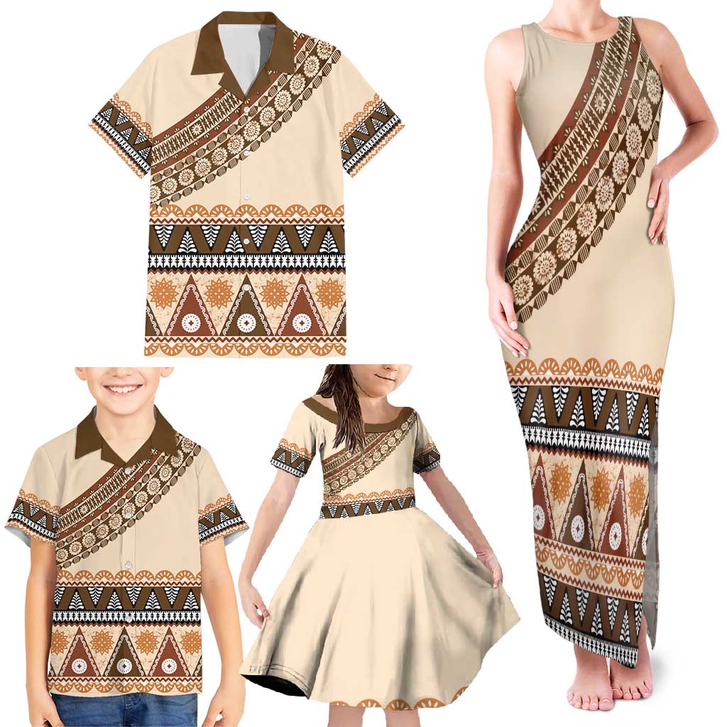 Bula Fiji Family Matching Tank Maxi Dress and Hawaiian Shirt 2025 Pasifika Traditional Fijian Masi LT14 - Polynesian Pride