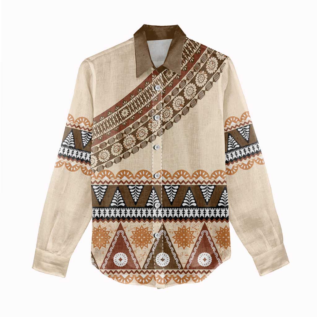 Bula Fiji Women Casual Shirt 2025 Pasifika Traditional Fijian Masi