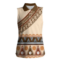Bula Fiji Women Sleeveless Polo Shirt 2025 Pasifika Traditional Fijian Masi LT14 Female Beige - Polynesian Pride