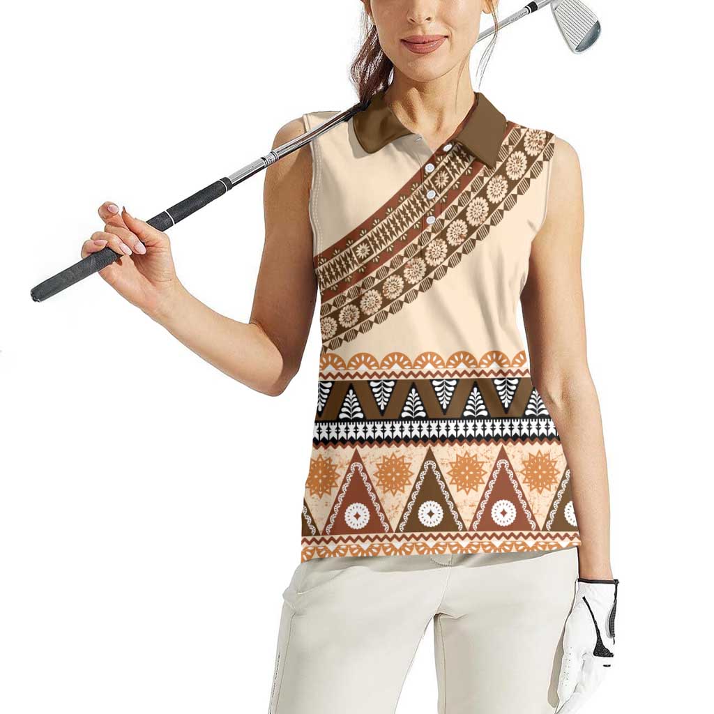 Bula Fiji Women Sleeveless Polo Shirt 2025 Pasifika Traditional Fijian Masi LT14 - Polynesian Pride