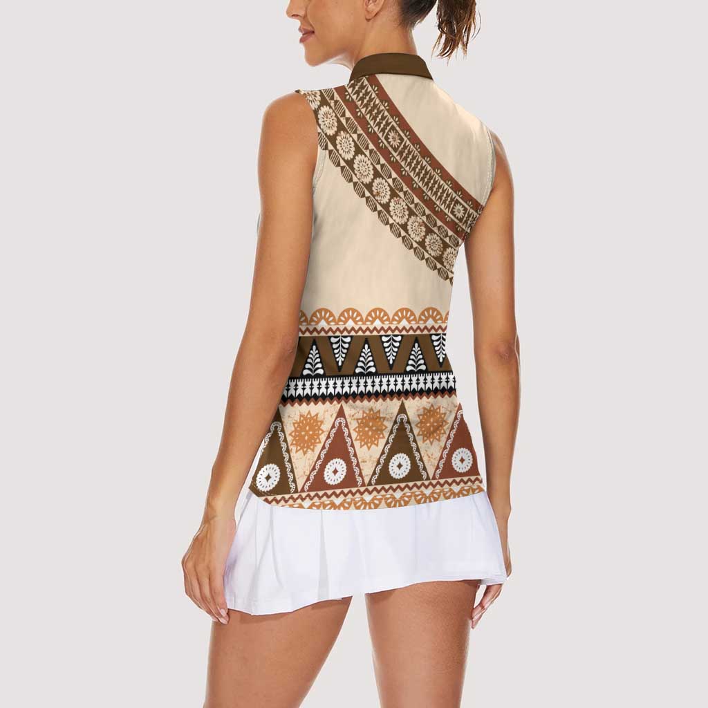 Bula Fiji Women Sleeveless Polo Shirt 2025 Pasifika Traditional Fijian Masi LT14 - Polynesian Pride