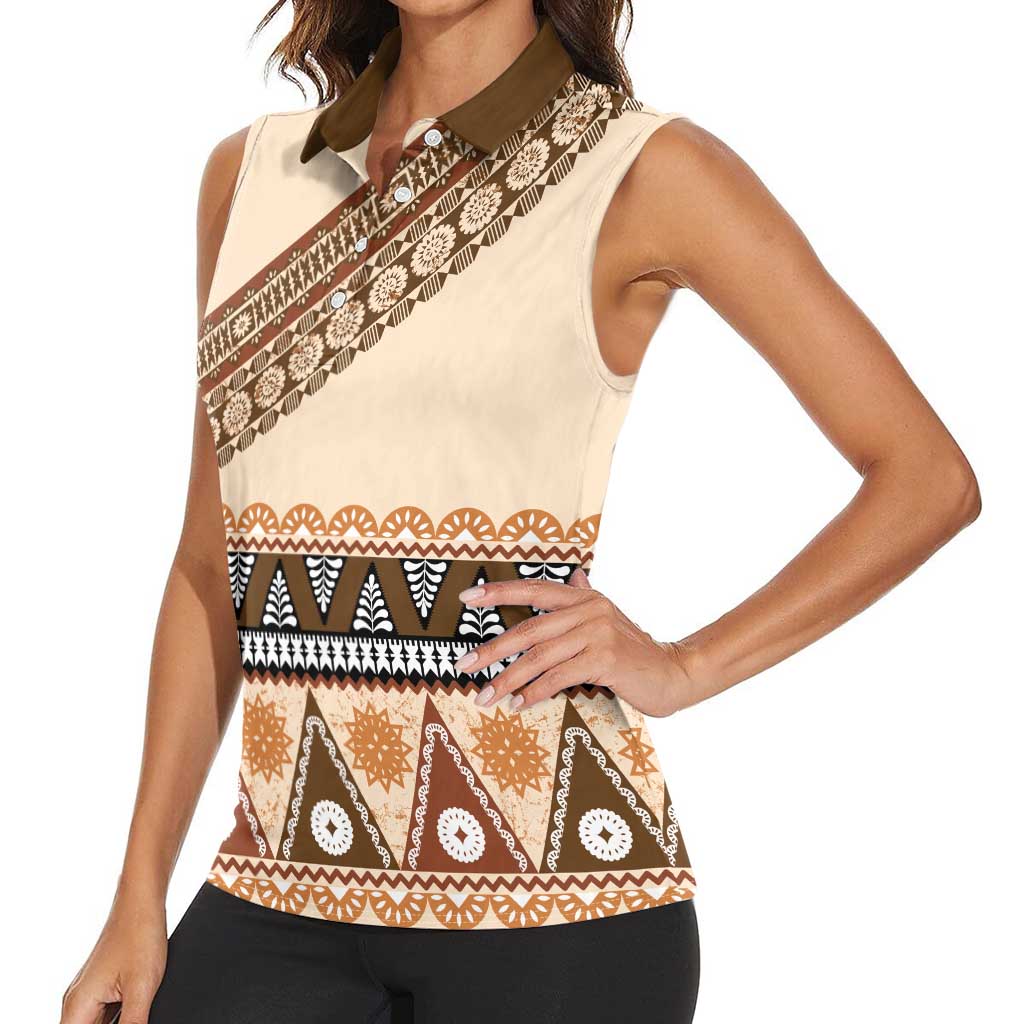 Bula Fiji Women Sleeveless Polo Shirt 2025 Pasifika Traditional Fijian Masi LT14 - Polynesian Pride