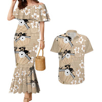 Bula Fiji Iri Buli Couples Matching Mermaid Dress and Hawaiian Shirt Woven Fan With Fijian Tapa LT14 Beige - Polynesian Pride