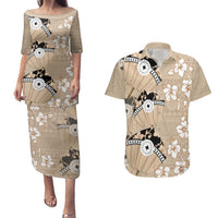 Bula Fiji Iri Buli Couples Matching Puletasi and Hawaiian Shirt Woven Fan With Fijian Tapa LT14 Beige - Polynesian Pride